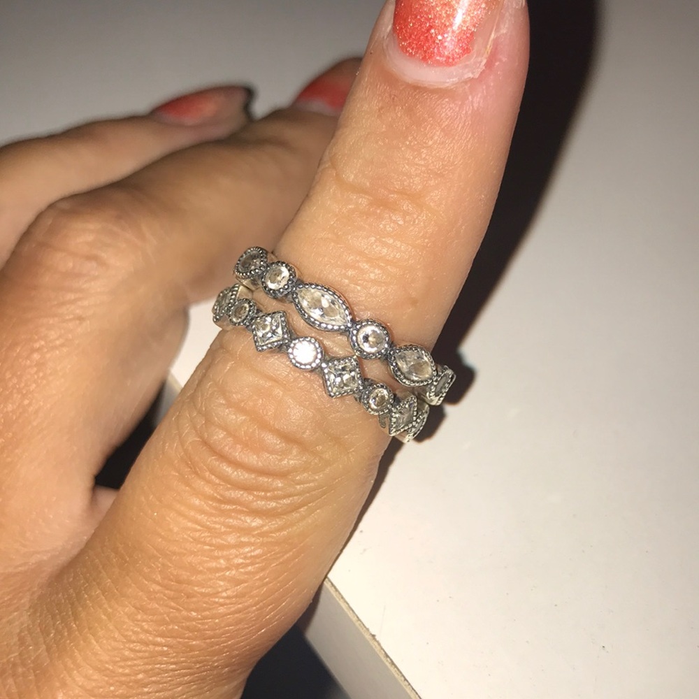 Pandora Silver Stacked Rings with Clear Stones
